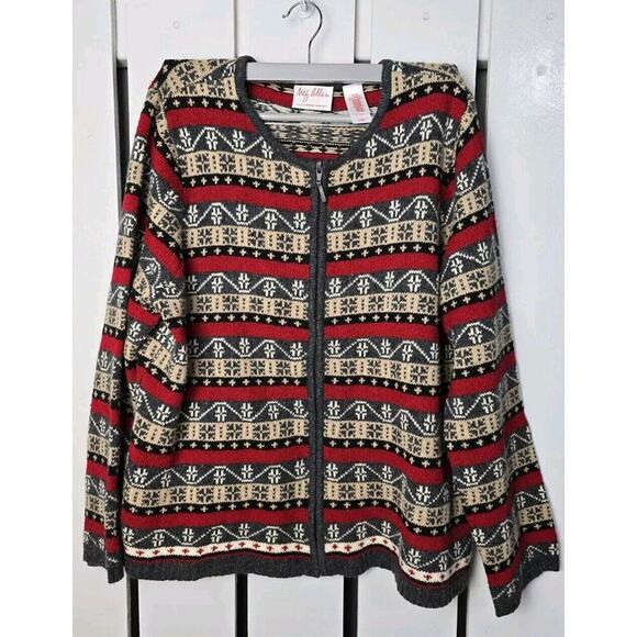 Meg Allen Liz‎ Claiborne Women's Fair Isle Cardigan Knit Christmas Sweater XL - Picture 1 of 7